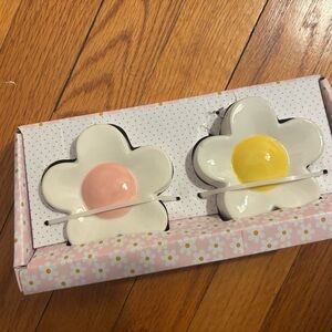 Floral Ceramic Egg Holders - Pink and Yellow